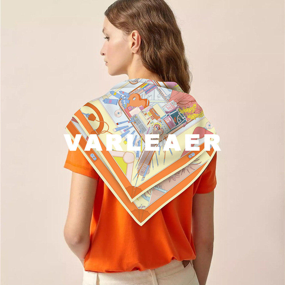 Foulard carré en sergé de soie 90CM pour femmes, foulards de tête, châles, sac Bandanas, accessoires pour cheveux d'été et de printemps, Foulard