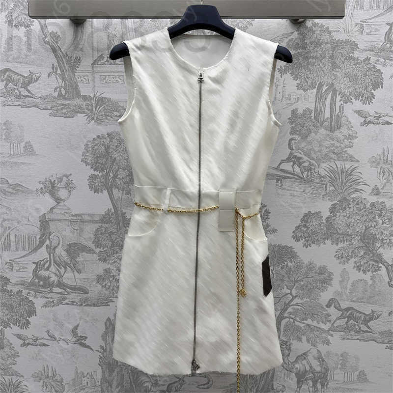 Basic & Casual Dresses Designer Birthday Summer for Women Clothing Classic Washed Vintage Light White Jacquard Waist Chain Cotton Womens Dress O4US