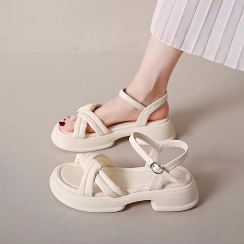 Summer Women Gladiator Sandals Fashion Platform Cross-toe Buckle Sandals Comfortable Casual Womens Sandales 250606