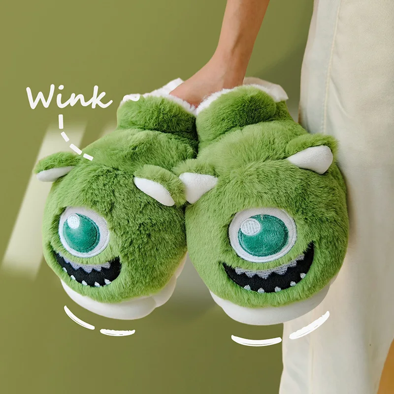 Cartoon Monster Mike Slippers for Women Men Winter Warm Fluffy Slippers Women's PVC Anti-slip Home Slippers Funny Shoes Boots