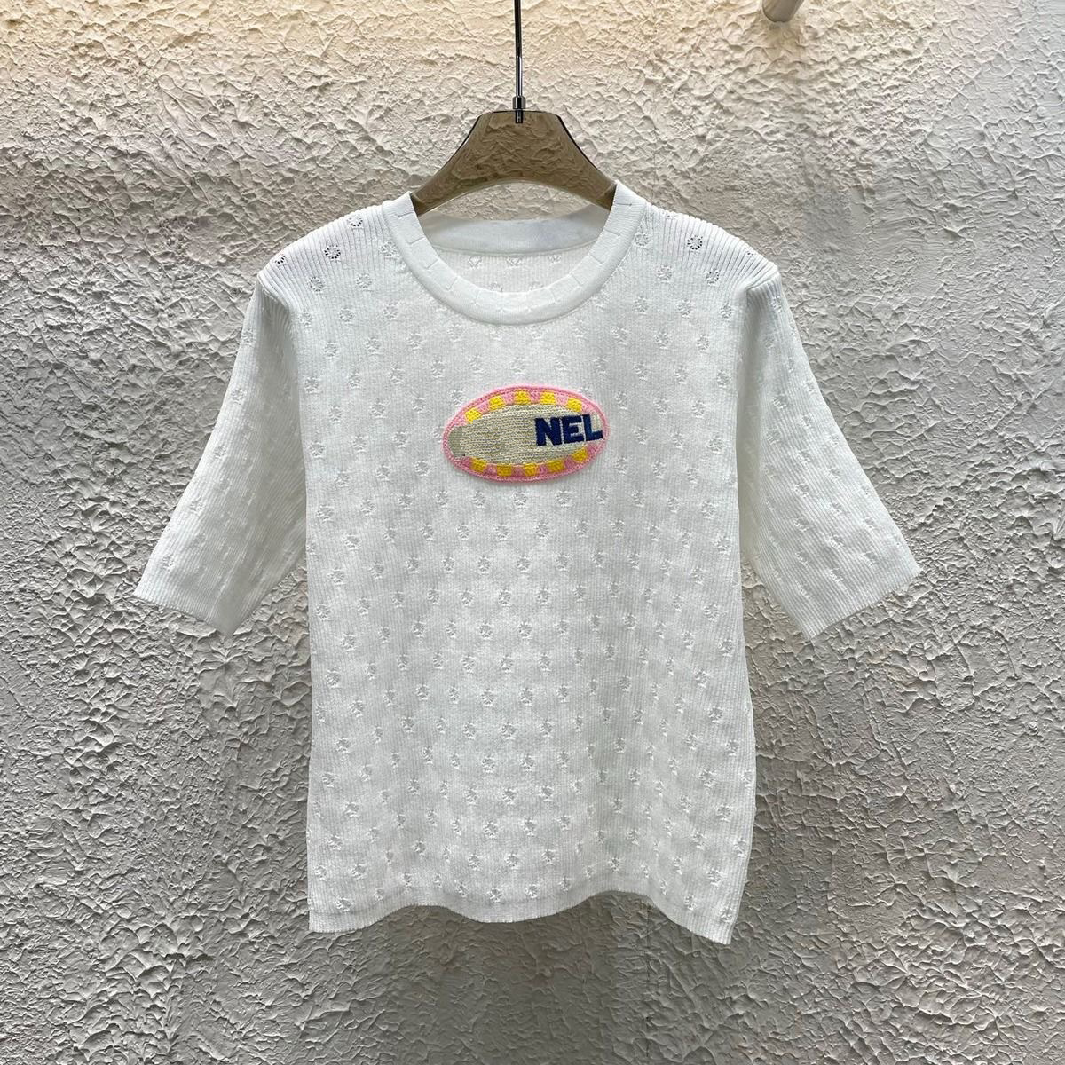 Ladies short-sleeved new letter jacquard sweater, ladies' slim-fit fashion short-sleeved vest, short top ladies'.-image-970068760