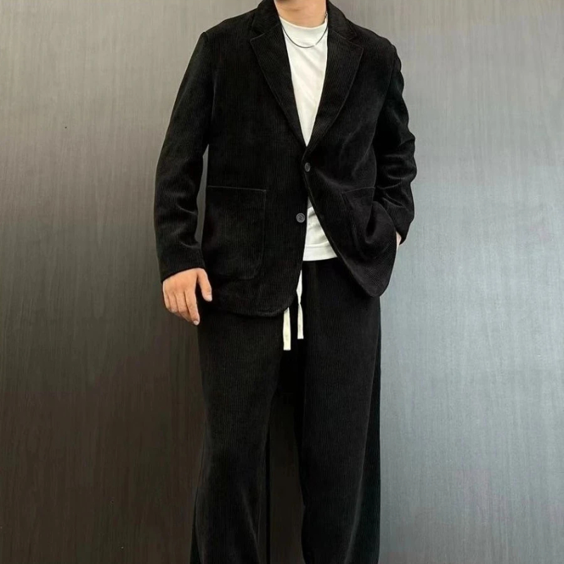 Trends Costumes 2 Piece Outfit Set Male Solid Color Full Men's Suits and Blazers Youth Pants Spring Autumn Korean Luxury Casual