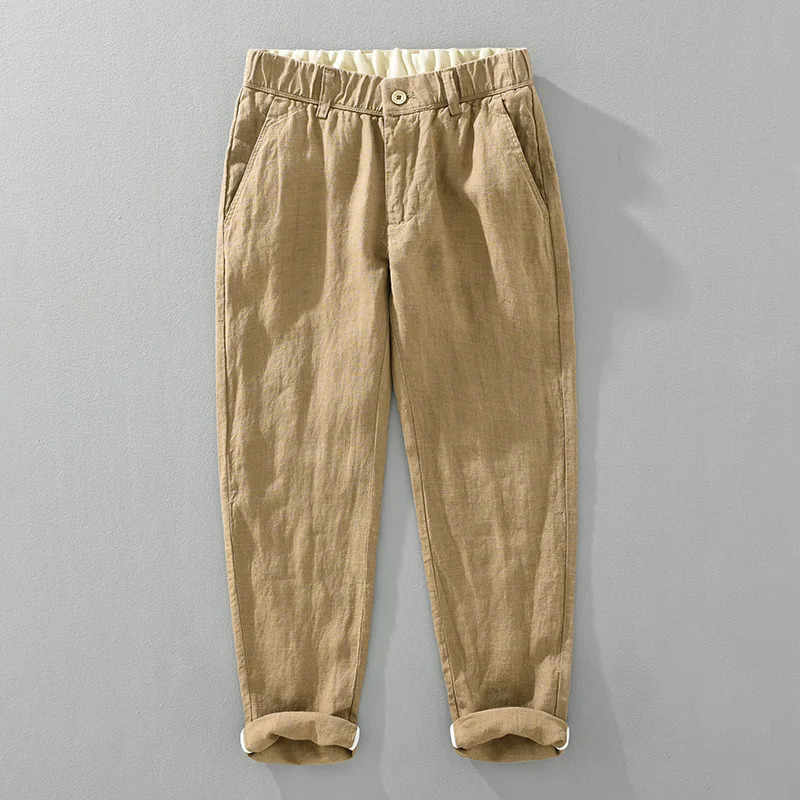Summer Linen Fashion Casual Crop Pants Mens Conical Youth 100% Linen Pants Solid Color Breathable Loose Basic Trousers Cityboy 250606
