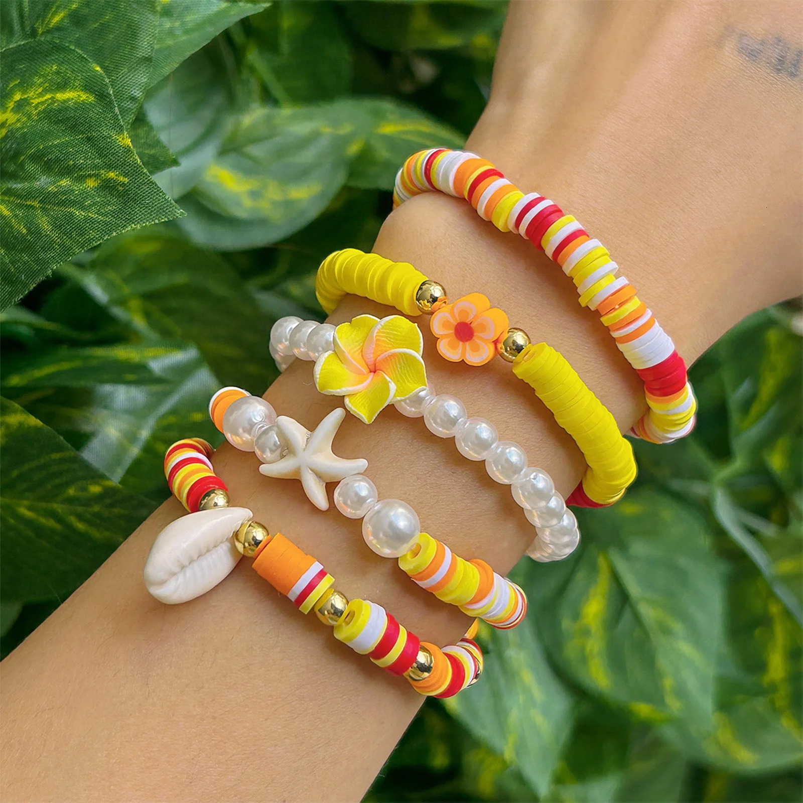 Ocean Elements Flower Beaded Bracelets Fashion Stretch Comfortable Wear Bracelet for Women Girls Teens 250605