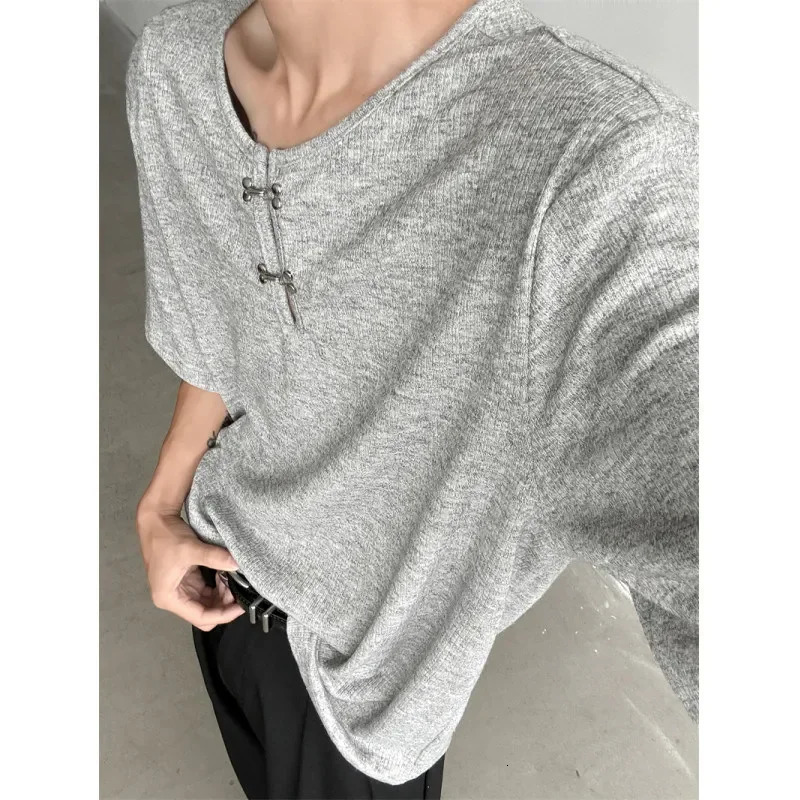 Chinese Style Mens Short Sleeve T-Shirt Shoulder Pads High-End Sensation Summer Casual Crew Neck Top Quality 250606