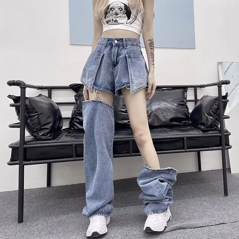 Summer Denim Jeans Women Street Style Vintage Casual Pants Hip Hop Jeans All-match Streetwear High Waist Ripped Pants for Women 250606