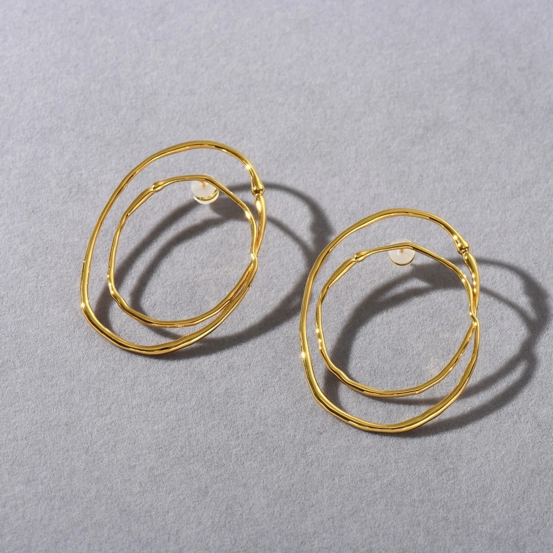 925 Sterling Silver Pin Brass Double Loop Hoop Earrings Stylish Trendy Look Simple Jewelry For Women Gifts Unique Bijoux 250604