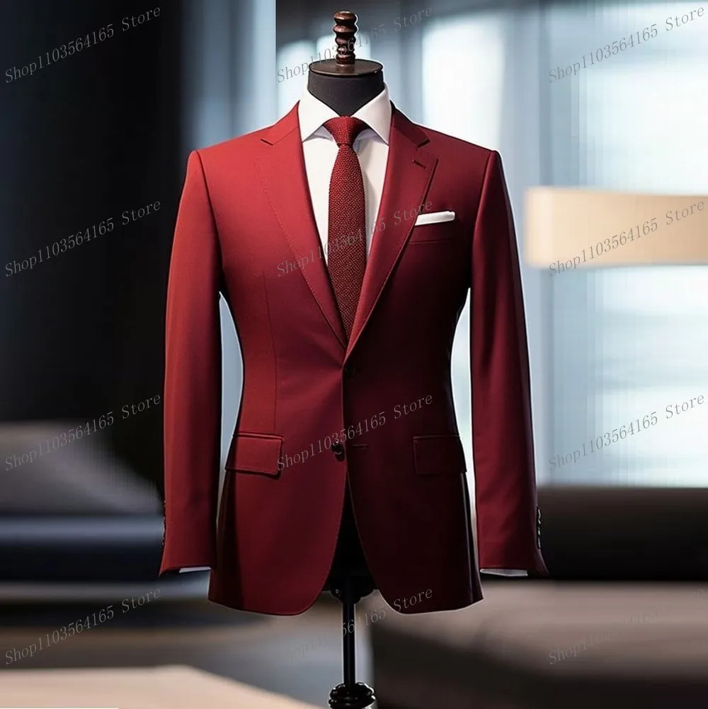 High Quality Red Men Blazer Business Formal Office Coat Casual Work Prom Single Jacket Wedding Party Fashion Male Suit A01 250606