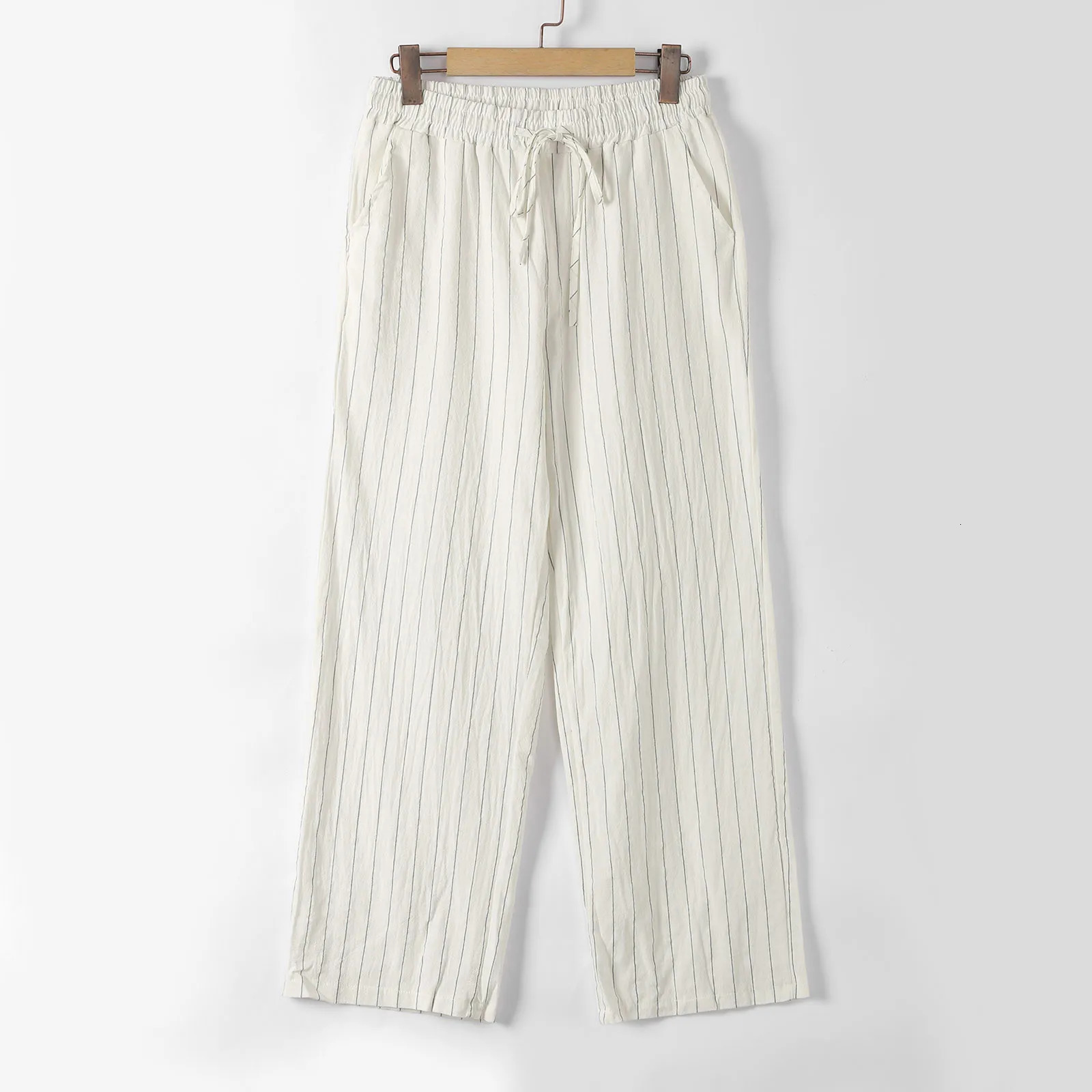 MenS Spring And Summer Pinstripe Cotton And Casual Sports Pants Thin Business Casual Pants Outdoor For Male Ropa Hombre 250606