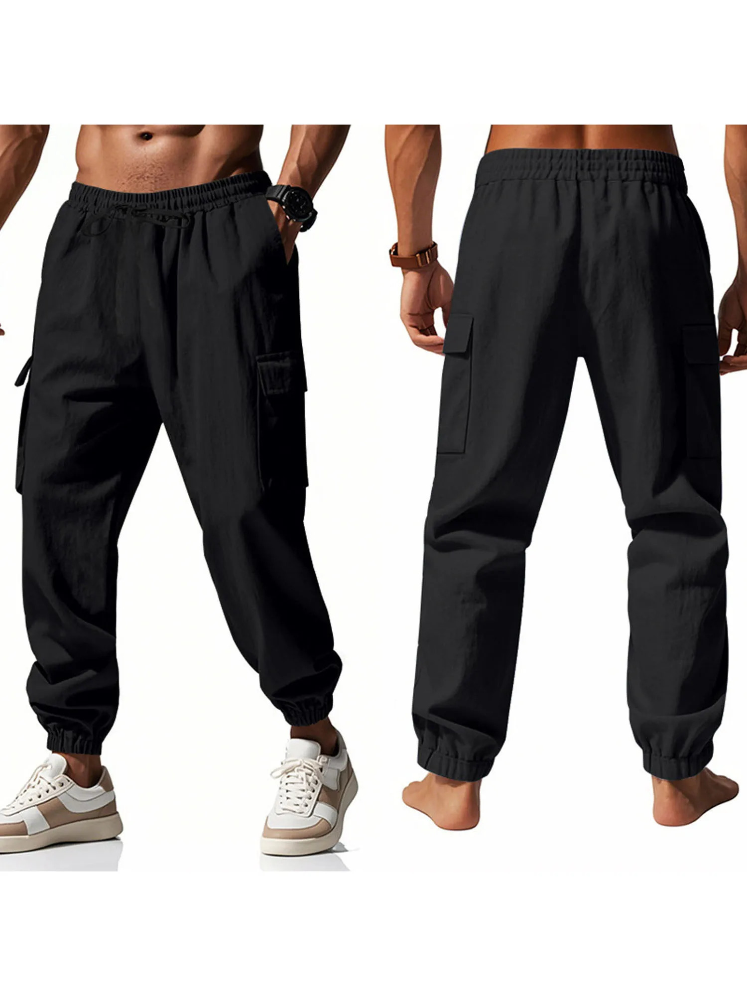 Men s Lightweight Linen Cargo Pants with Adjustable Drawstring Waistband and Multiple Pockets for a Casual and Comfortable Look 250606