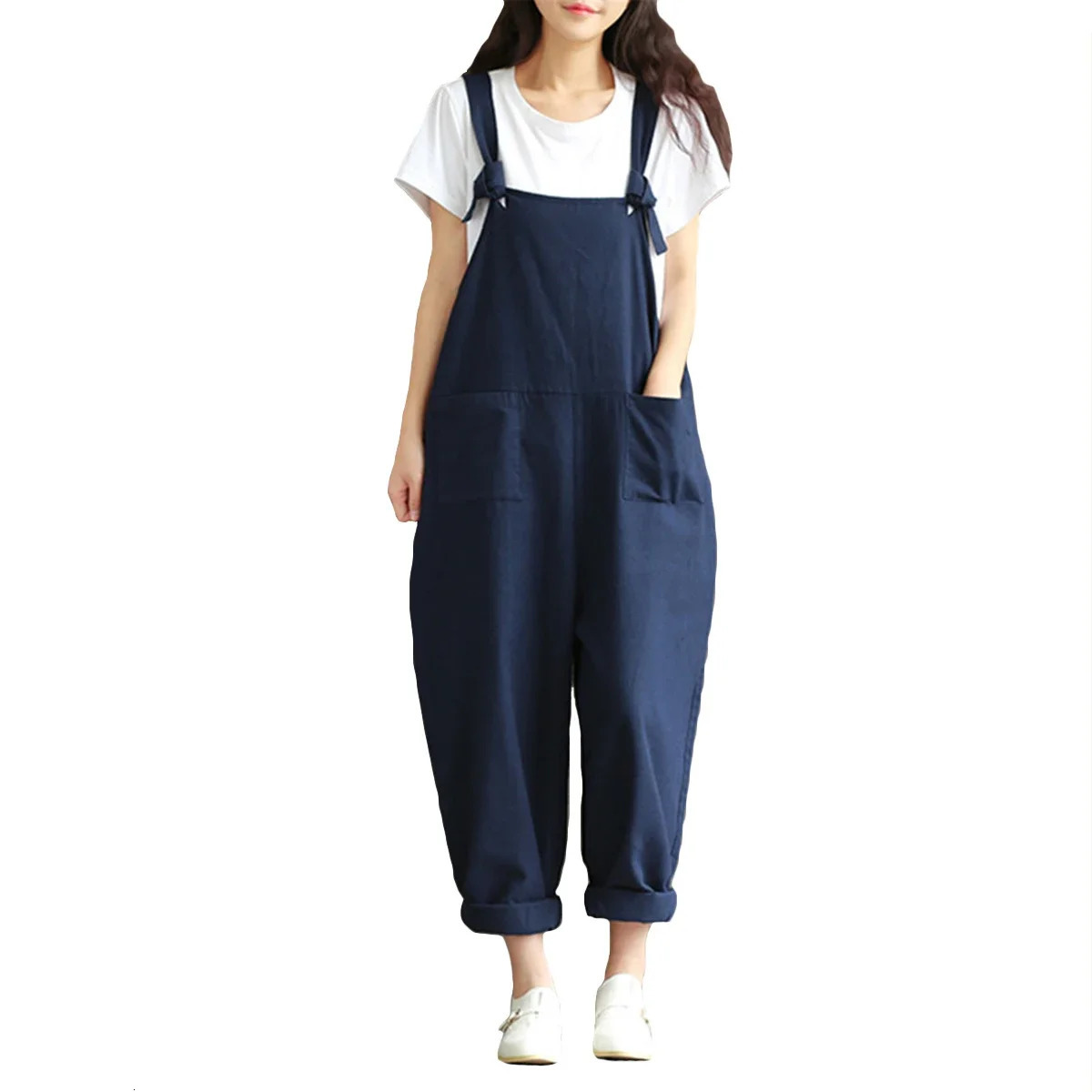Fashion Women Casual Loose Solid Jumps Strap Spring Strap Dungaree Harem Pantums avec poches Sautaille Plus taille 5xl 250603