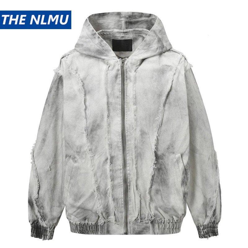 Vintage Hooded Jackets Mens Patchwork Grunge Washed Jackets Streetwear Harajuku Punk Gothic Coat Hip Hop Clothing 250604