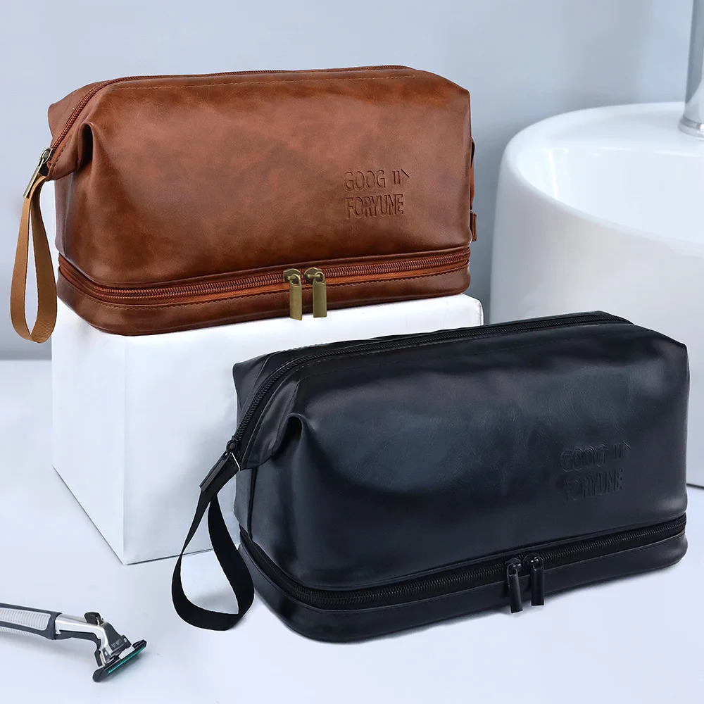 Men Business Travel Wash Toiletry Bag Waterproof PU Leather Bathroom Shaving Tools Organizer Bag Makeup Pouch Women Cosmetic Bag 250530