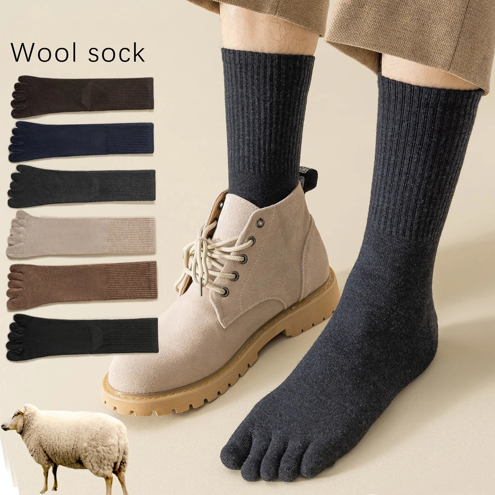 Wool Warm Fivefinger Socks Comfortable Business Mens Toe Sports Breathable Sweat Deodorant Solid Color Sock Male 250527
