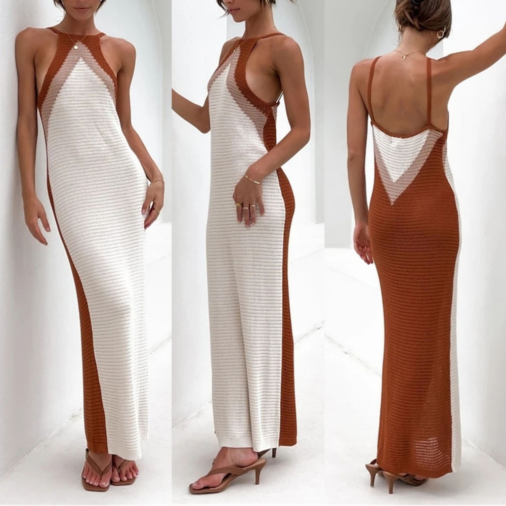 Longue robe de gilet tricoté décontractée pour le printemps et l'été pour femmes Nouveau style français minceur sans manches Camisole Jupe