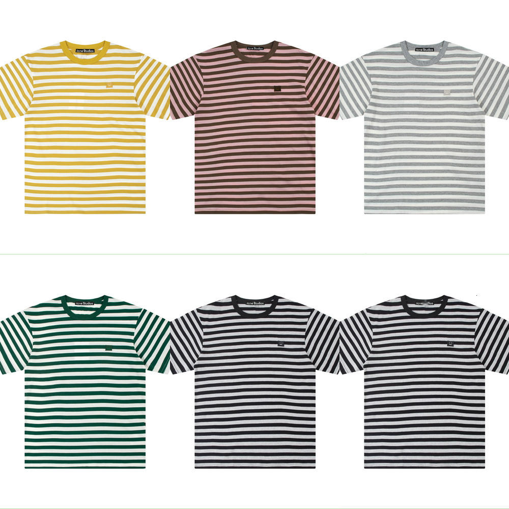 Designer Mens T Shirts High-Quality New Acneshort Sleeve Unisex Classic Square Smiley Face Striped mens womens Loose Crew Neck T-Shirt Couple Casual