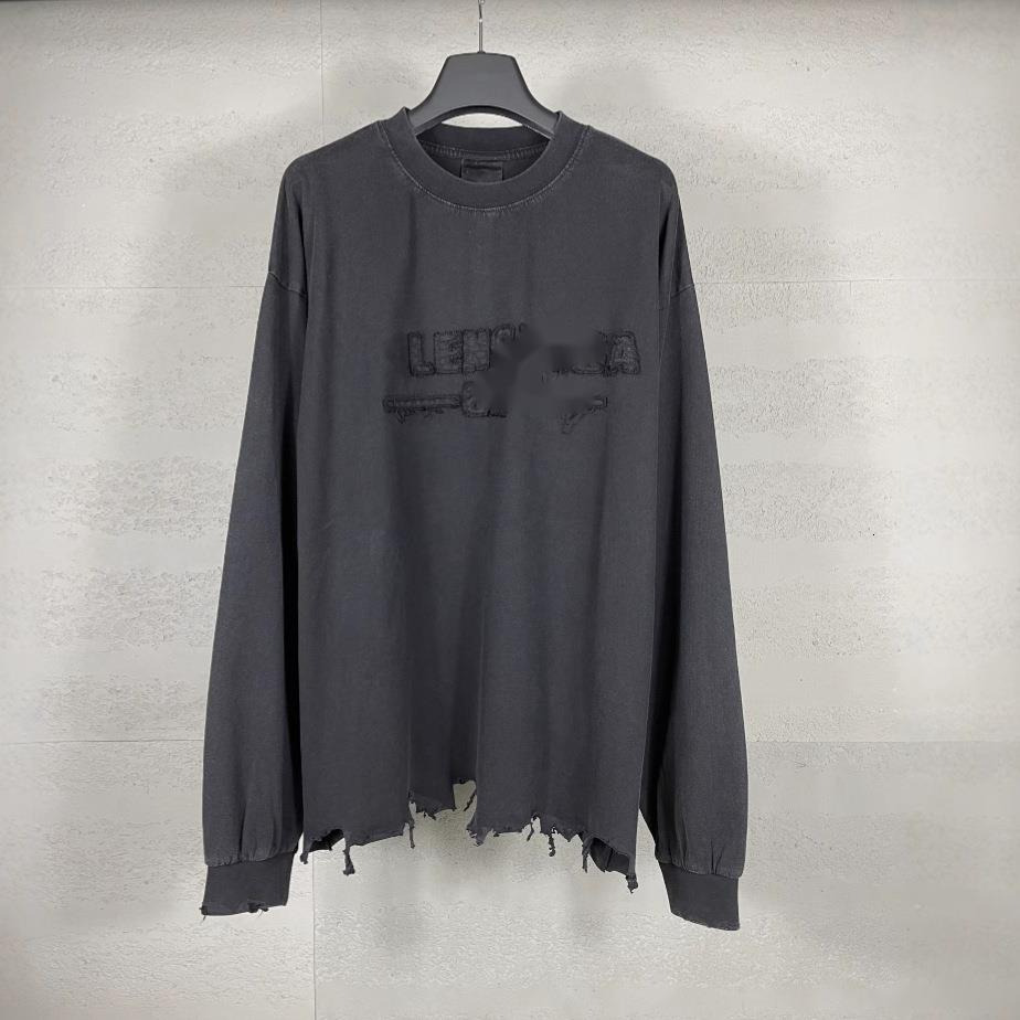 Men's Sweatshirts Paris High Version 2025 New B Family Letter Chest Patch Cloth Embroidered Wash Water Large Loose Long Sleeve T-shirt