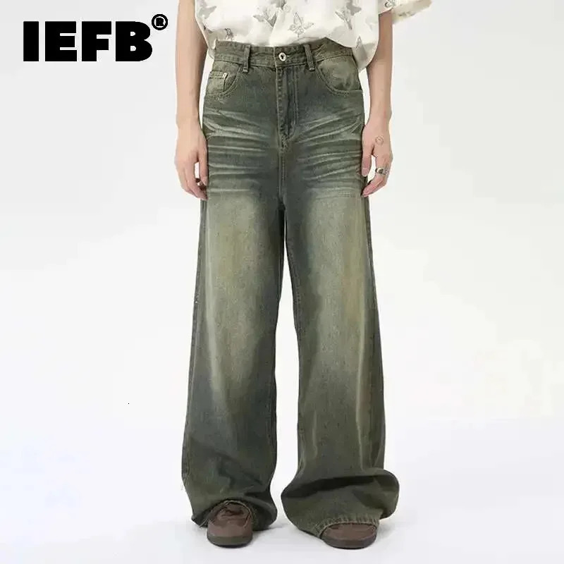 IEFB Fashion Loose Mens Straight Denim Pants American Style Casual Worn-out Wide Leg Jeans Summer Trend 9C6256 250606
