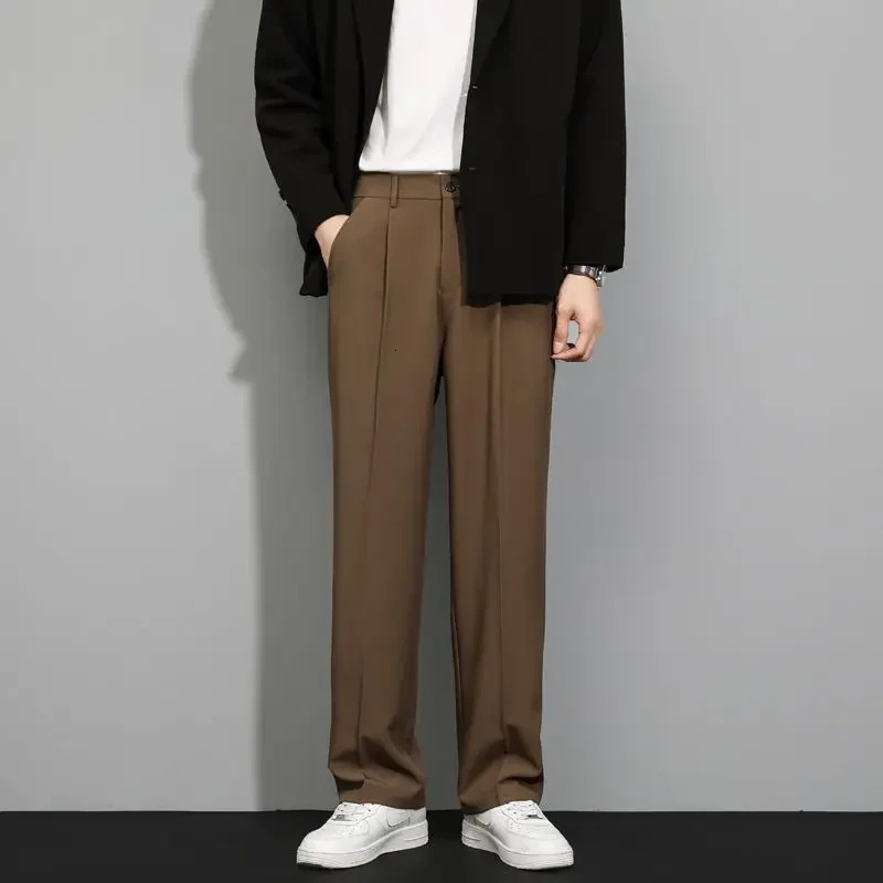 Pantalon drapé pour hommes fluides marron baggy homme costumes de pantalon offre des pantalons de style coréen haut élégant 250606