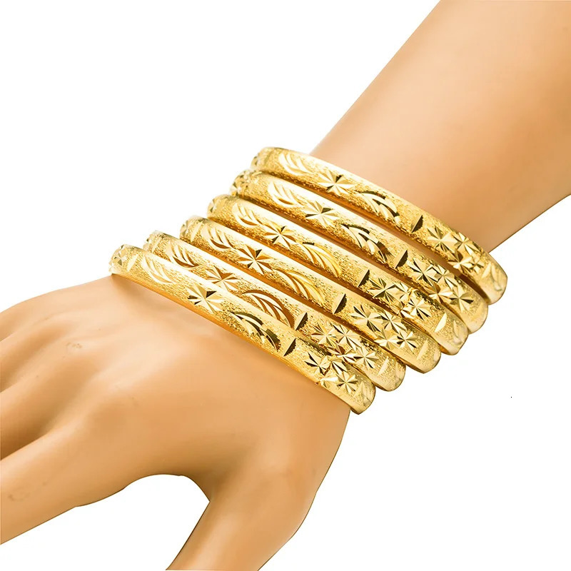 24k 8 mm 6pcs / lot Dubaï Gold Bracles pour femmes Color Bracelets éthiopiens bijoux africain Bijoux de mariage arabe saoudien Gift 250605
