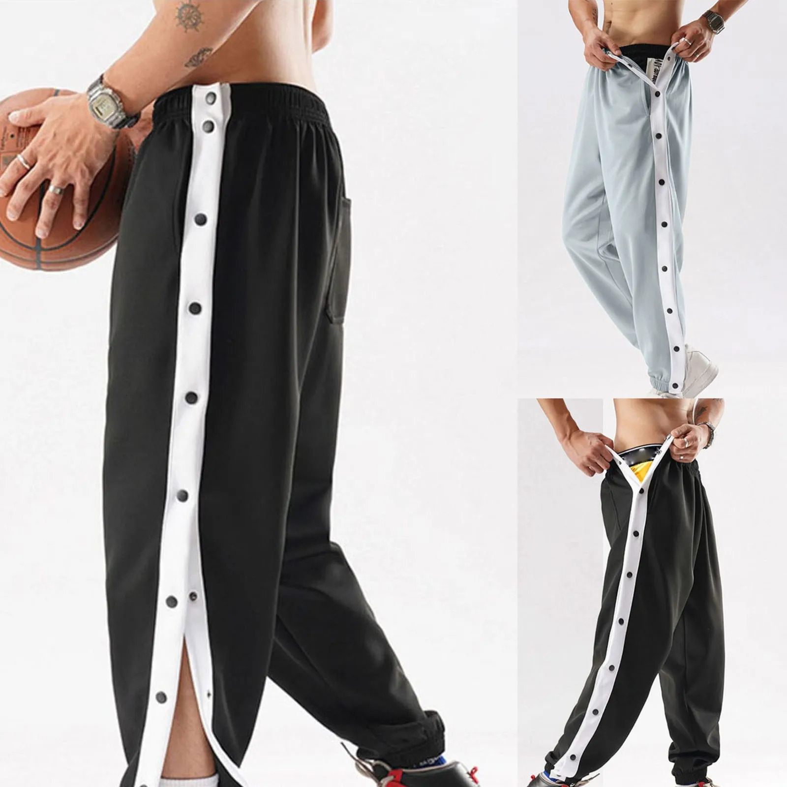 Sports Trousers Mens Casual Sweatpants Fashion Side-Opening Button-Down Pants Fashion Elastic Waist Pants Pantalones Hombre 250606