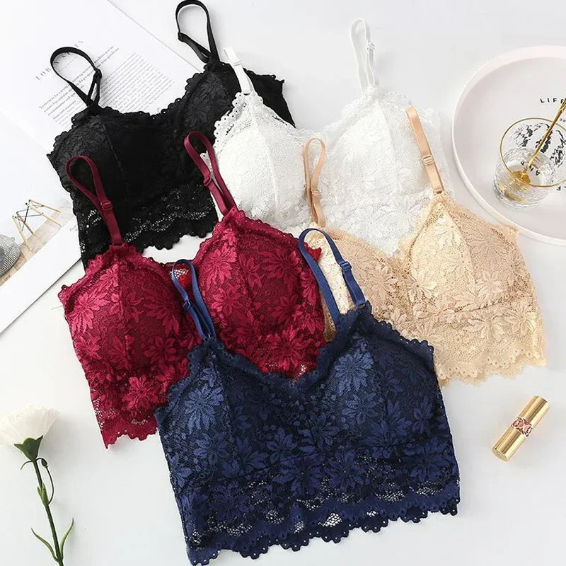 Womens Lace Bra Sexy Hollow Out Flower Underwear Bralette Wireless Push Up Breathable Strap Padded Vest Lingerie 250606