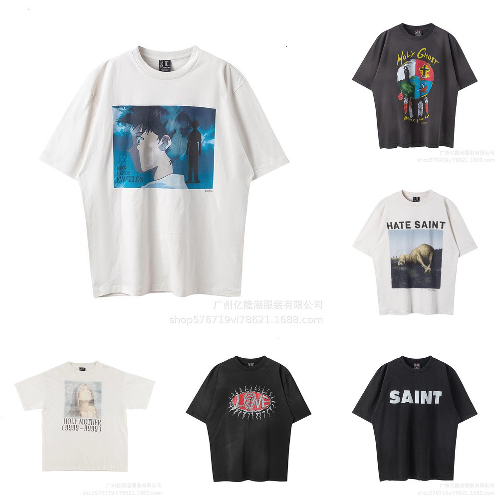Designer Mens T Shirts Saint Michael Cartoon Graffiti Print Washed Vintage tees Unisex Couple Loose Short Sleeve Hip Hop Casual Cotton T-Shirt tops