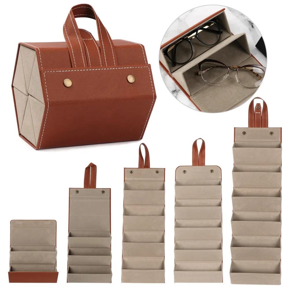 Portable Glasses Organizer 2/3/4/5/6 Multi-slot Eyeglasses Storage Display Travel Folding PU Leather Sunglasses Display Case 250606