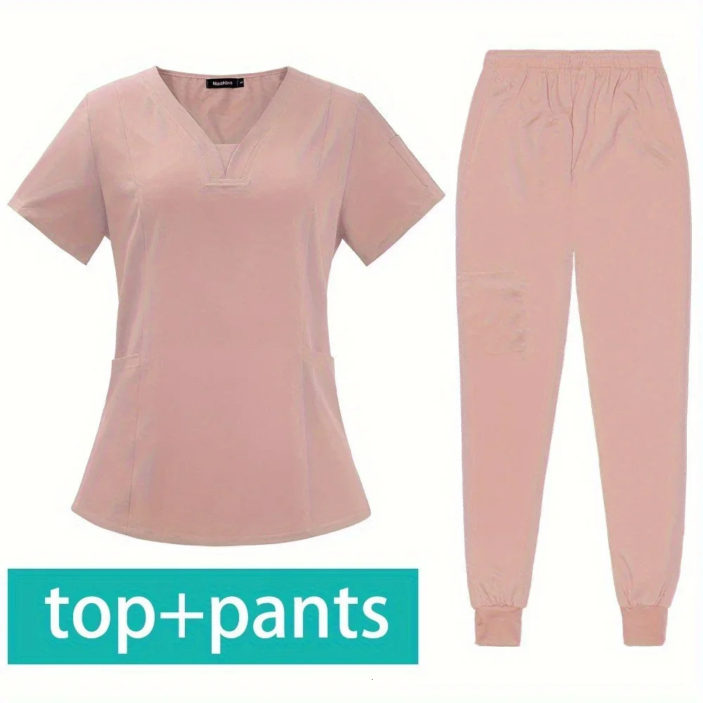 Elastic High Quality Wholesale Work Room Uniform Set Short Sleeve Nurse Nursing Accessories Tops Pants Scrubs Suit 250603