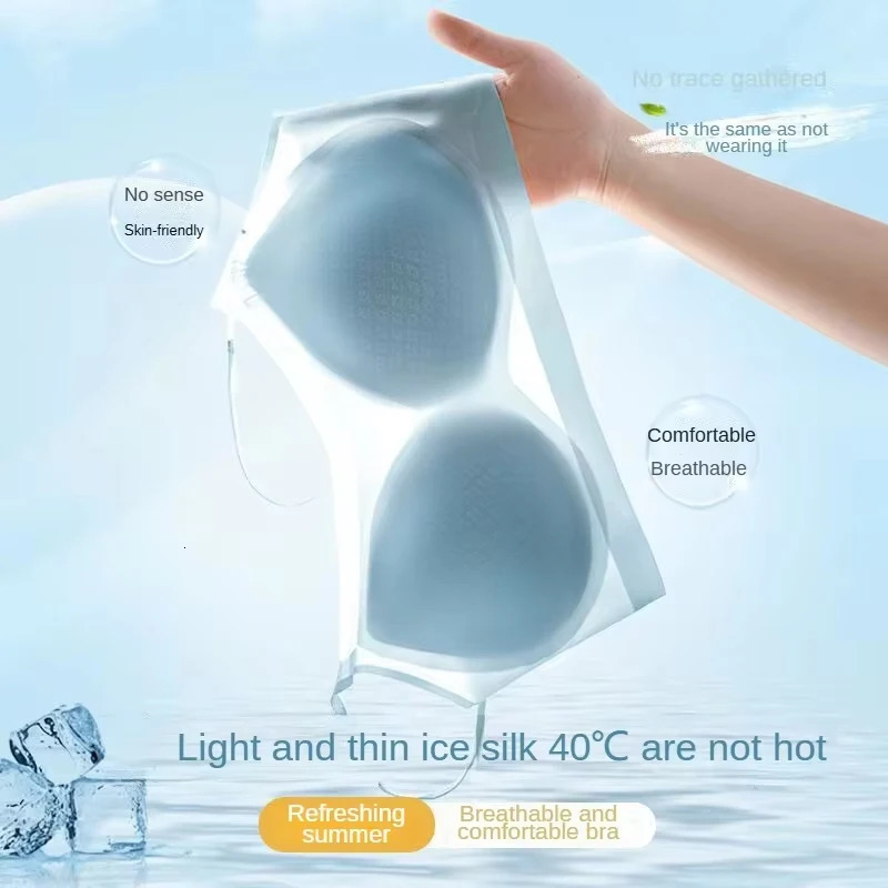 Ultra-Thin Breathable Ice Silk Top Bra Womens Bustier Underwear Seamless Back Halter Vest Wrap Bra Small Chest Together 250606
