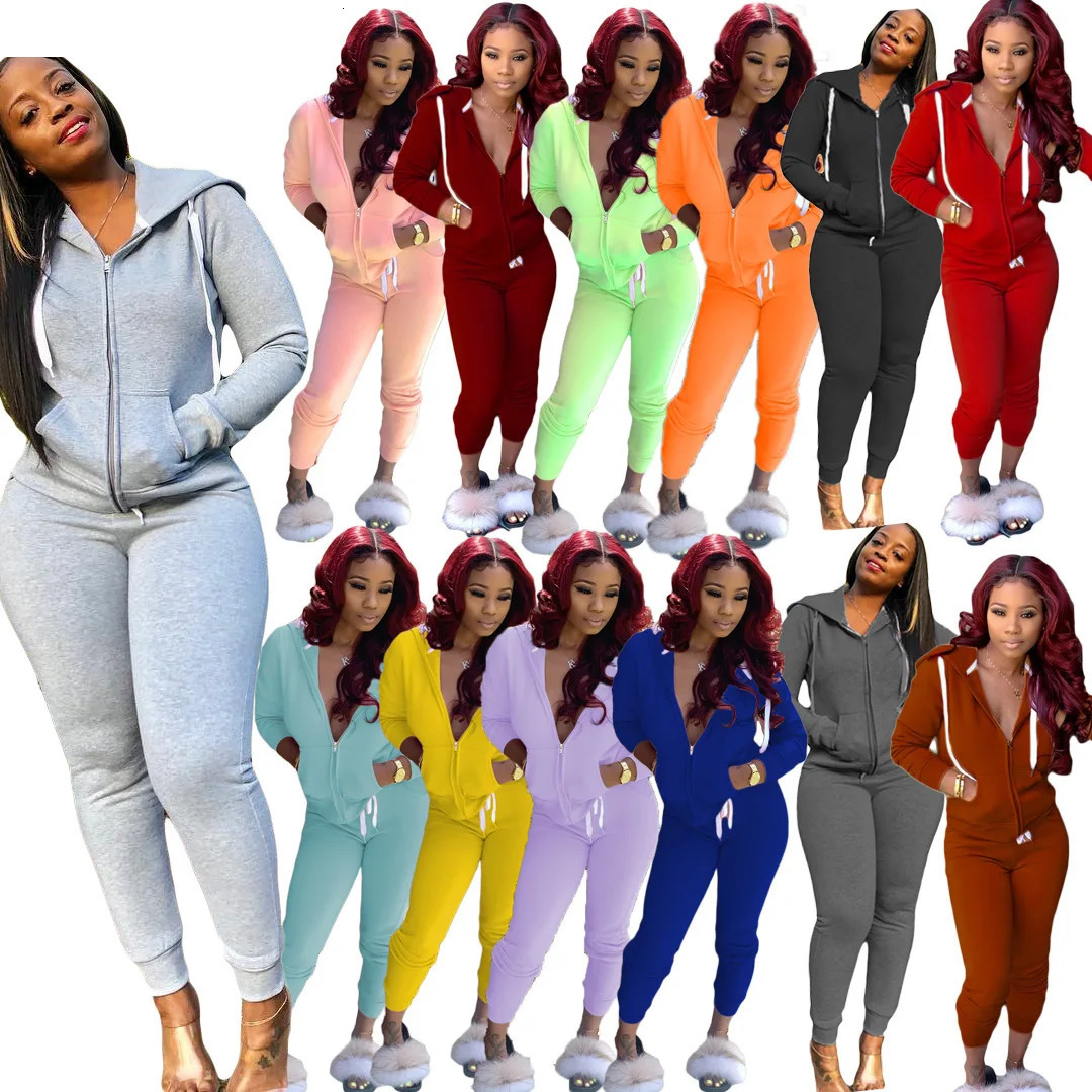 2 Pieces Set Women Fall Style Europe womens Pure Color Fleece two-piece Suit Movement Sports Set Drop ZXP9628 250606