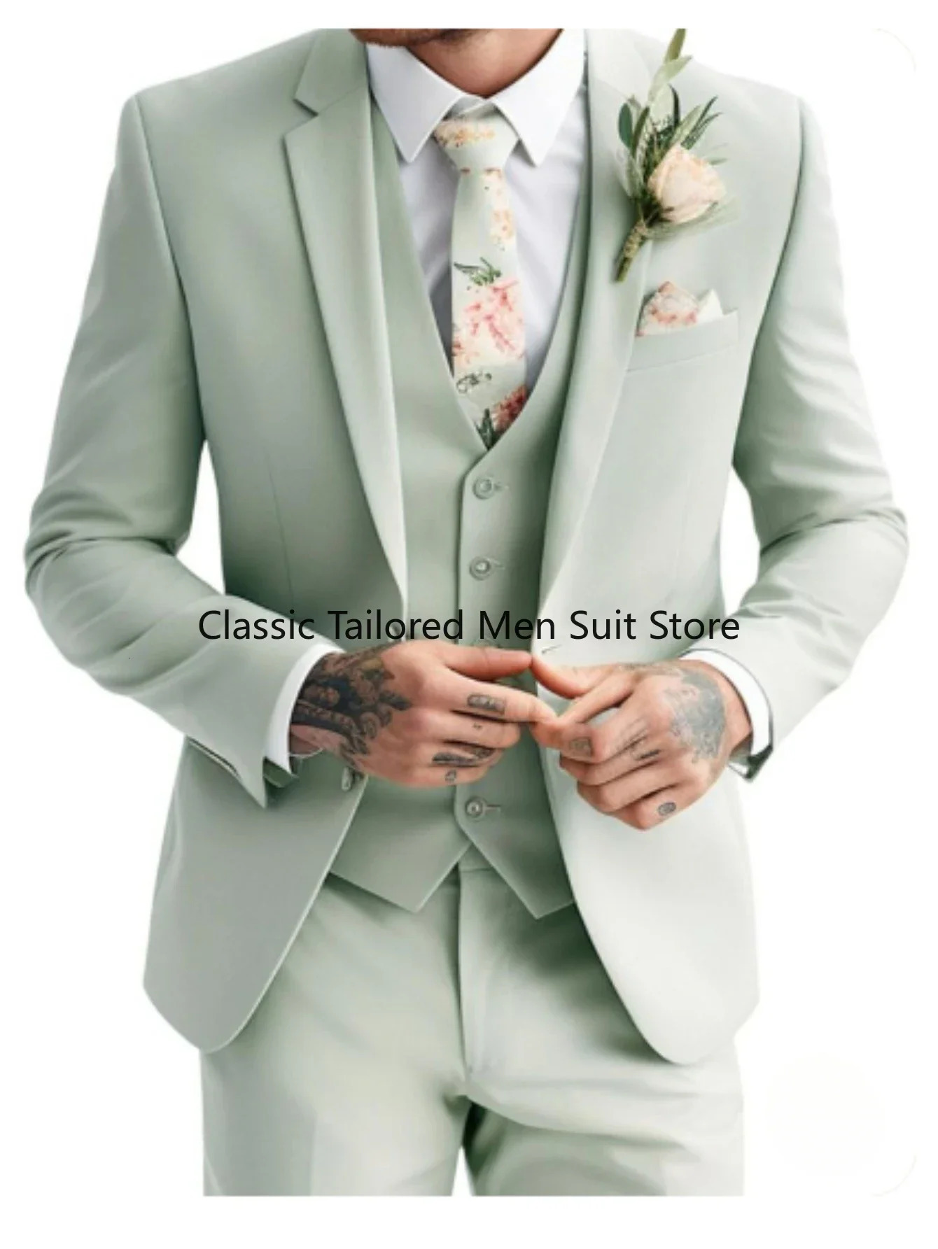 Mens Special Sage Green 3 piece suit Summer Wedding Suit Green 3 piece suit 250605