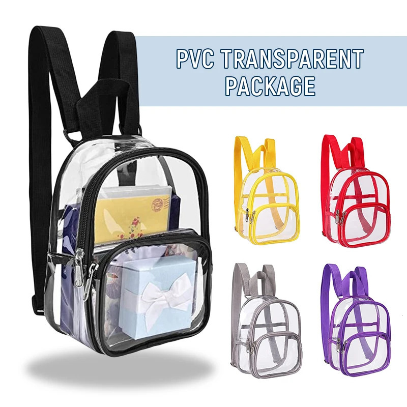 Pvc Transparent Bag Clear Travel Backpack Shoulder Bag Strap Book Sports Field Approved Waterproof Mini Travel Schoolbag for Kid 250530