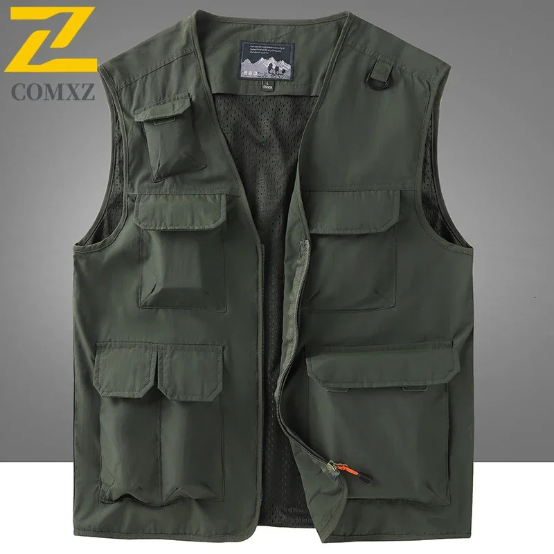 Spring and Summer Mens Casual Vest Lightweight Breathable Multi Pocket Workwear Sleeveless Jacket Outdoor Fishing Camping Vest 250606