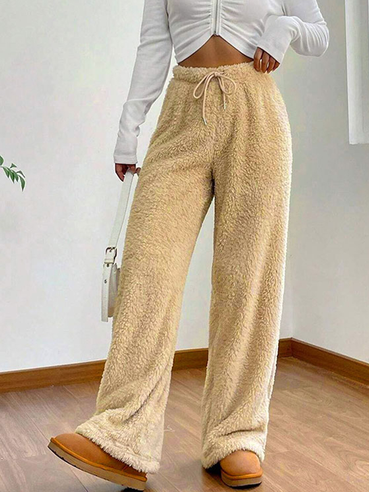 Women's New Trousers Autumn Winter Streetwear Fashion Drawstring Casual Slim Pants Solid Versatile Warm Trousers Female Clothing