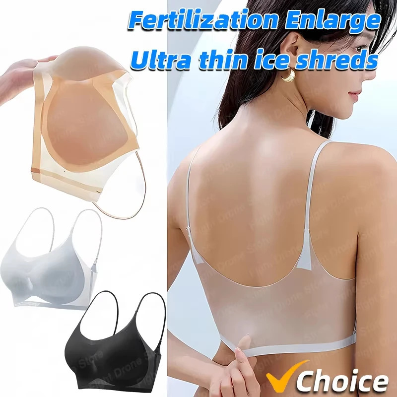 Ultra-mince respirant glace soie haut soutien-gorge femmes sans couture dos licou gilet enveloppement soutien-gorge petite poitrine ensemble 2506