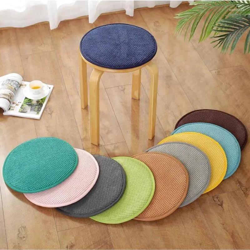 Pillow Solid Round Dining Stool Chair With Straps Soft Corduroy Velvet Fabric Thin Seat S Pad Anti Slip Back Home Decor-image-1060974261