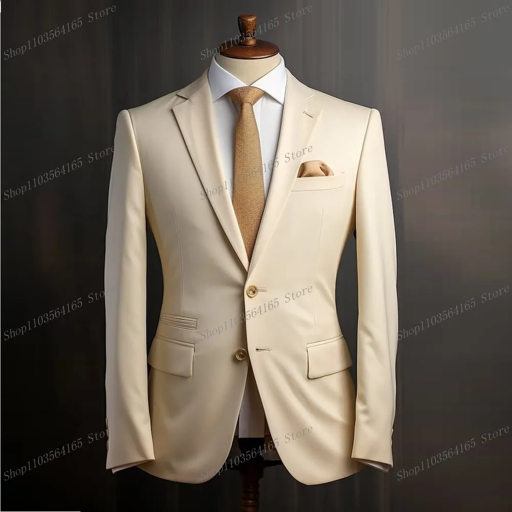 Champagne Men Blazer Business Formal Office Coat Casual Work Prom Single Jacket Wedding Party Fashion Male Suit B15 250606