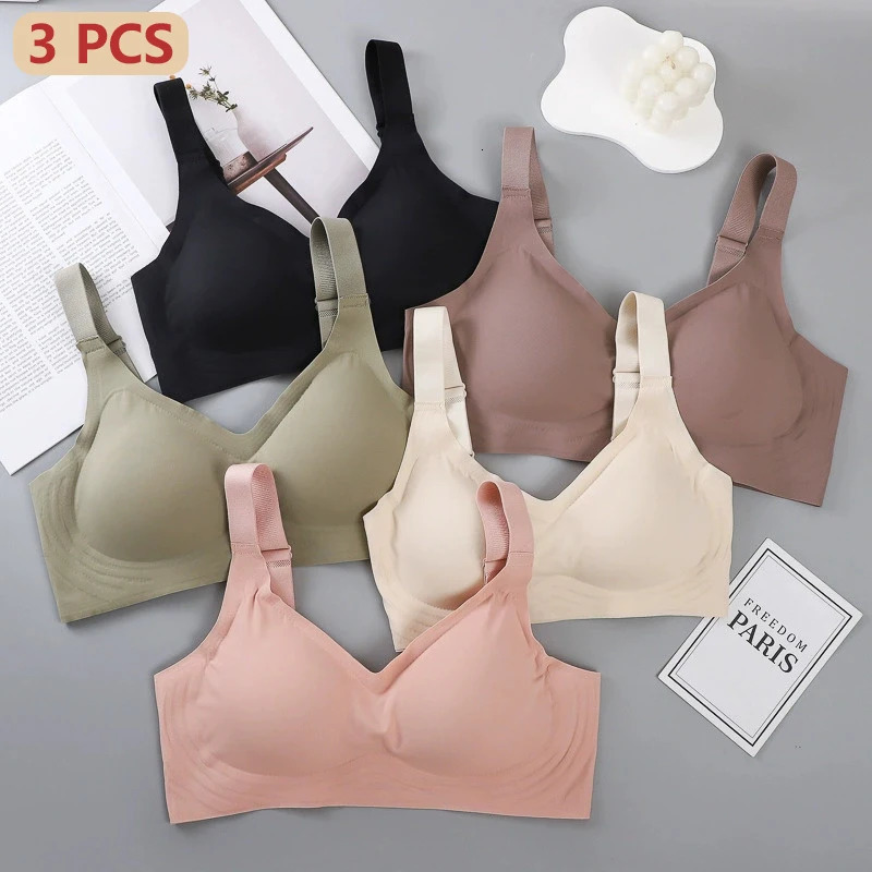 3Pcs Ice Silk Breathable Bras For Women Seamless Plus Size Underwear Sexy Padded Push-up Bralette Female Soft Sports Brassiere 250606
