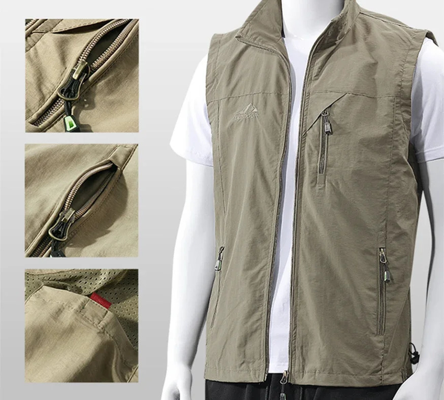 Spring and summer vest jacket for casual sports waterproof windproof breathable ultra-thin mens fishing vest 250606