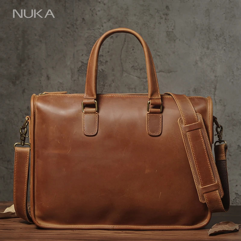 Mens Executive Briefcase High Quality Real Leather Business Handbag Retro Original Cowhide Shoulder Bag For 15 Inch Laptop 250530