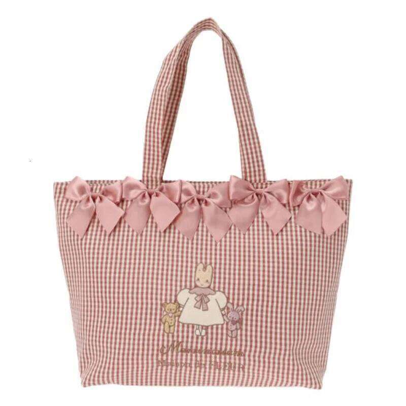 Marron crème épaule mignon Kawaii lapin fourre-tout sacs pour femmes dames arc rouge Plaid sac à main sac à main