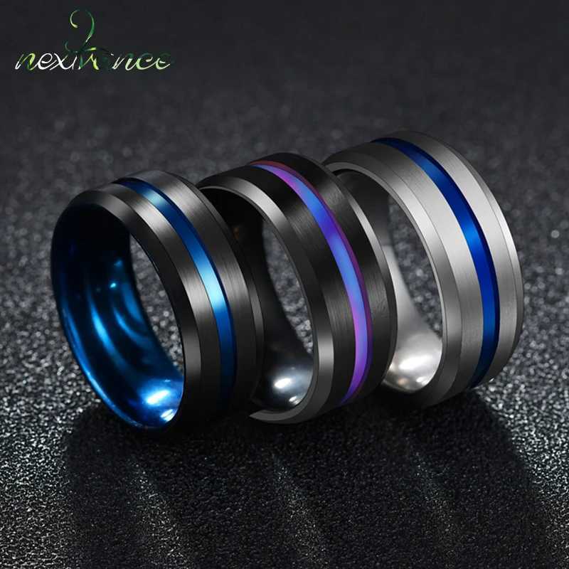 Nextvance Train 8MM Stainless Steel Black Blue Groove Ring For Men Wedding Bands Rainbow Rings Male Jewelry Drop shipping W250609 W250609
