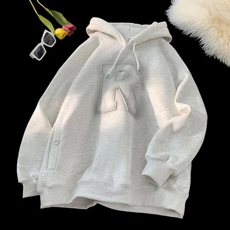 Men Harajuku Letters Hoodies All-Match Casual Broidered Oversadized Hoodie Men Femmes Vêtements de mode Hiphop Sweatshirts 250606
