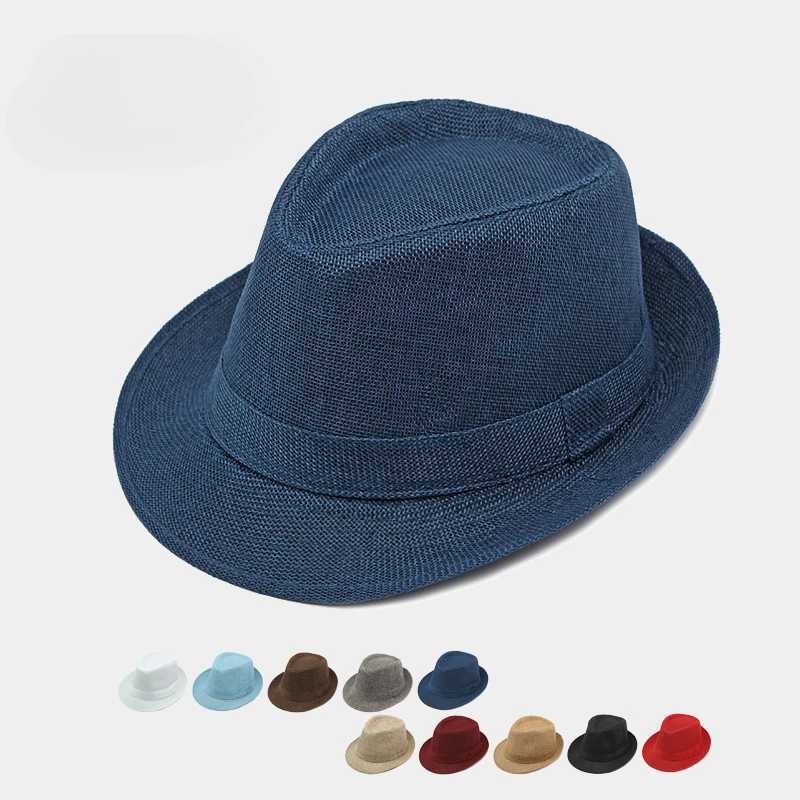 Middle-aged Spring and Summer Outdoor Sun Protection Hat Beach Top Hat Female Casual Retro Jazz Linen Hat Fedoras for Man Party W250609