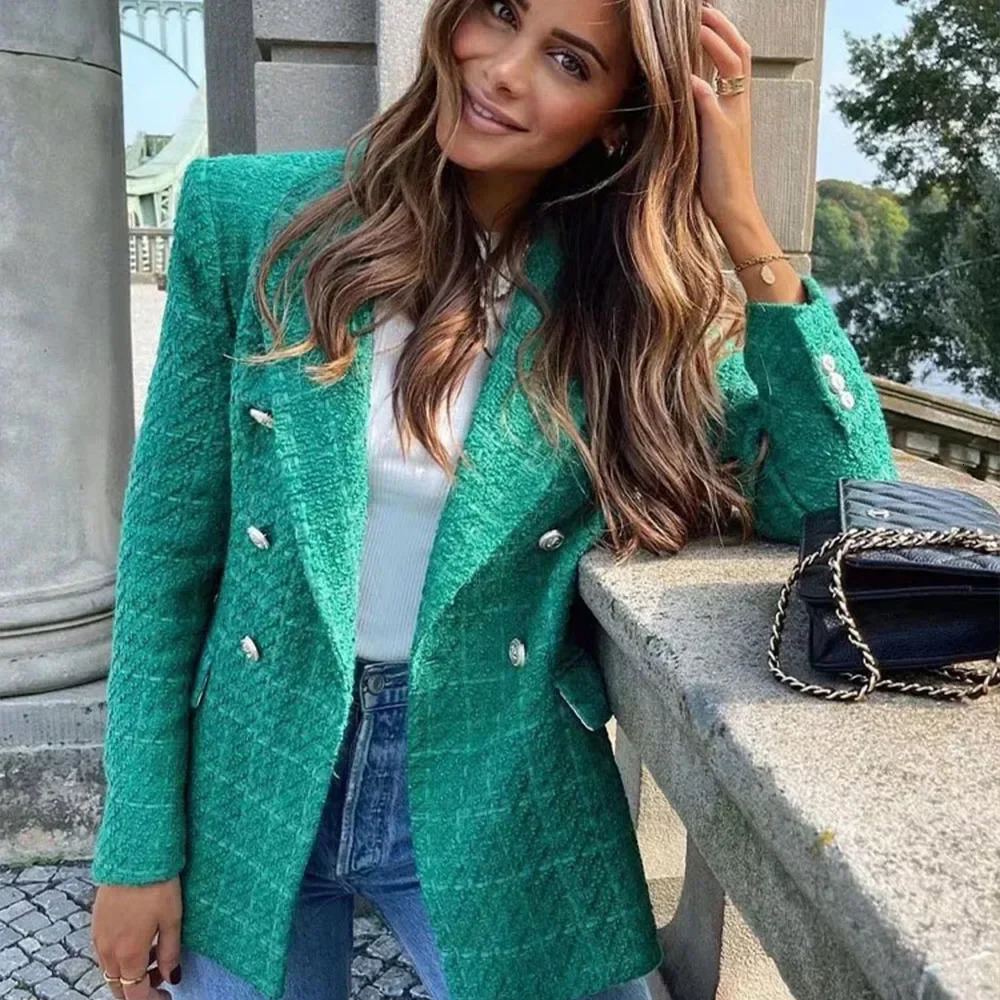 2024 Autumn Womens Clothing Style Fashionable Versatile Texture Double breasted Mid length Suit Coat 250603
