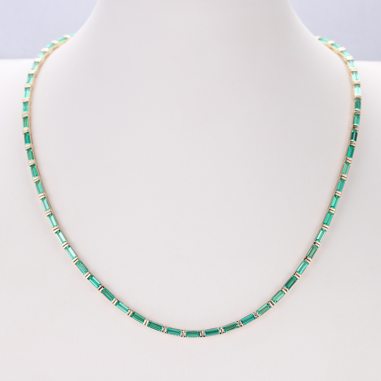 Custom Fashion Female Gift Jewelry 2.5mm Solid14K Yellow Gold DEF VVS Lab Grown Emerald Baguette Tennis Necklace for Valentine's Day