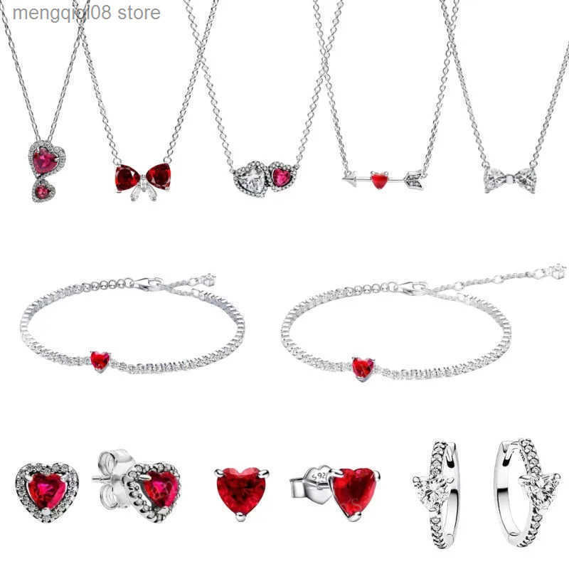 New designer neckle Earrings for women bow Double love Pendant Neckle with box Red Heart Earrings 925 Silver Diamond Tennis Brelet jewelry Set Luxur