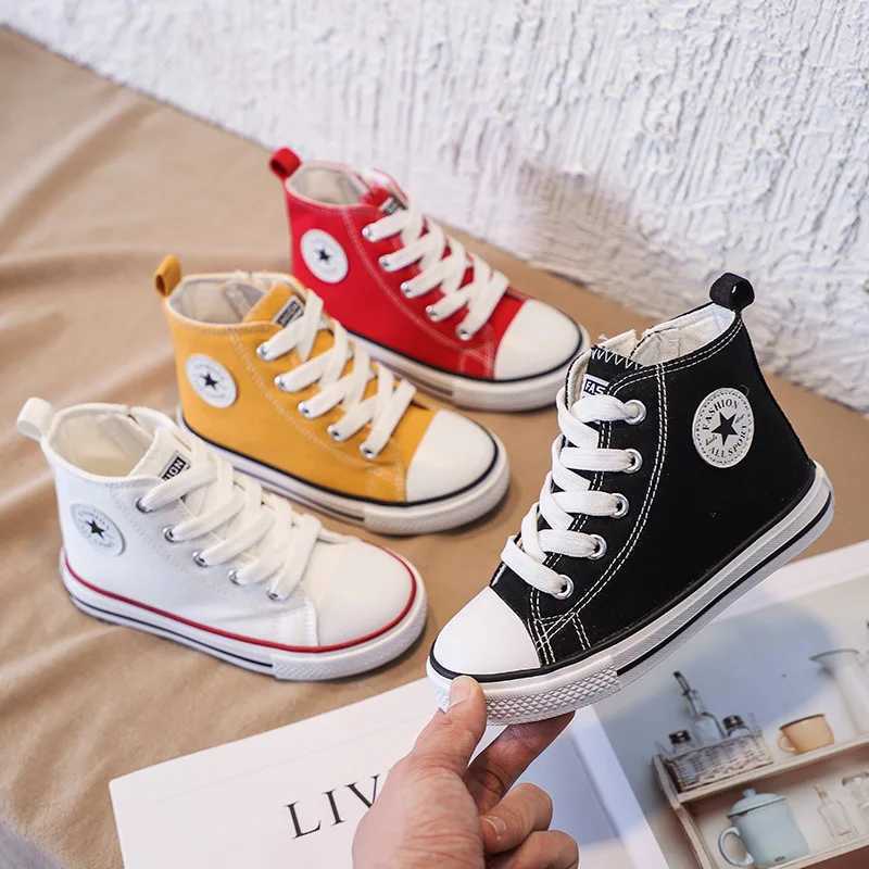 Childrens High-Top Canvas Shoes Soft Bottom Comfortable Non-slip Casual Shoes Summer Simple Solid Color Lace-Up Canvas Shoes Z250609