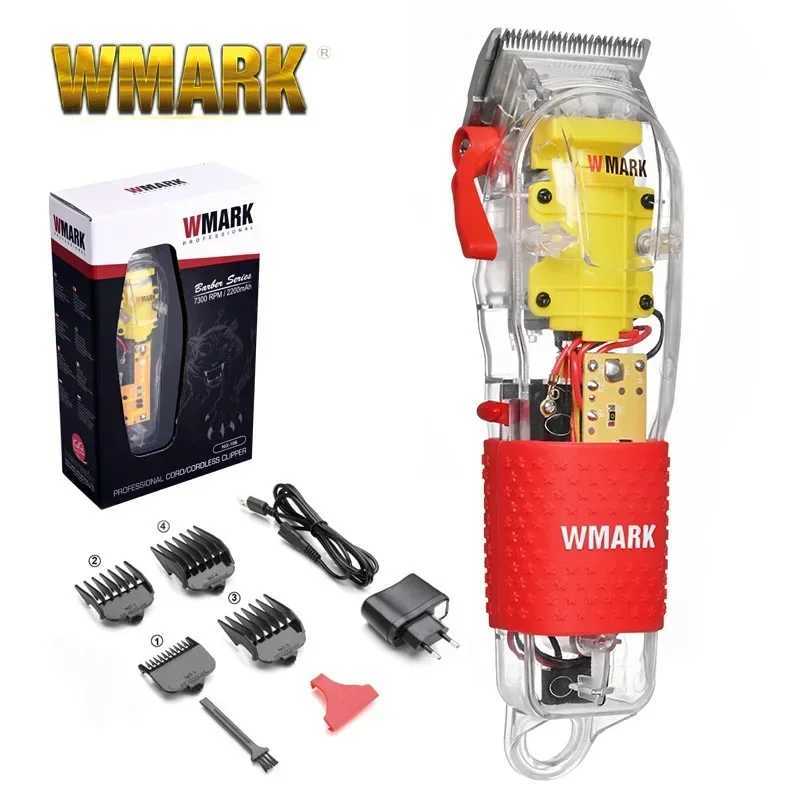 Nouveaux coupeurs de cheveux transparents WMark NG-108A Machine de coupe de cheveux rechargeable avec couvercle sans glissement Clippers W250609